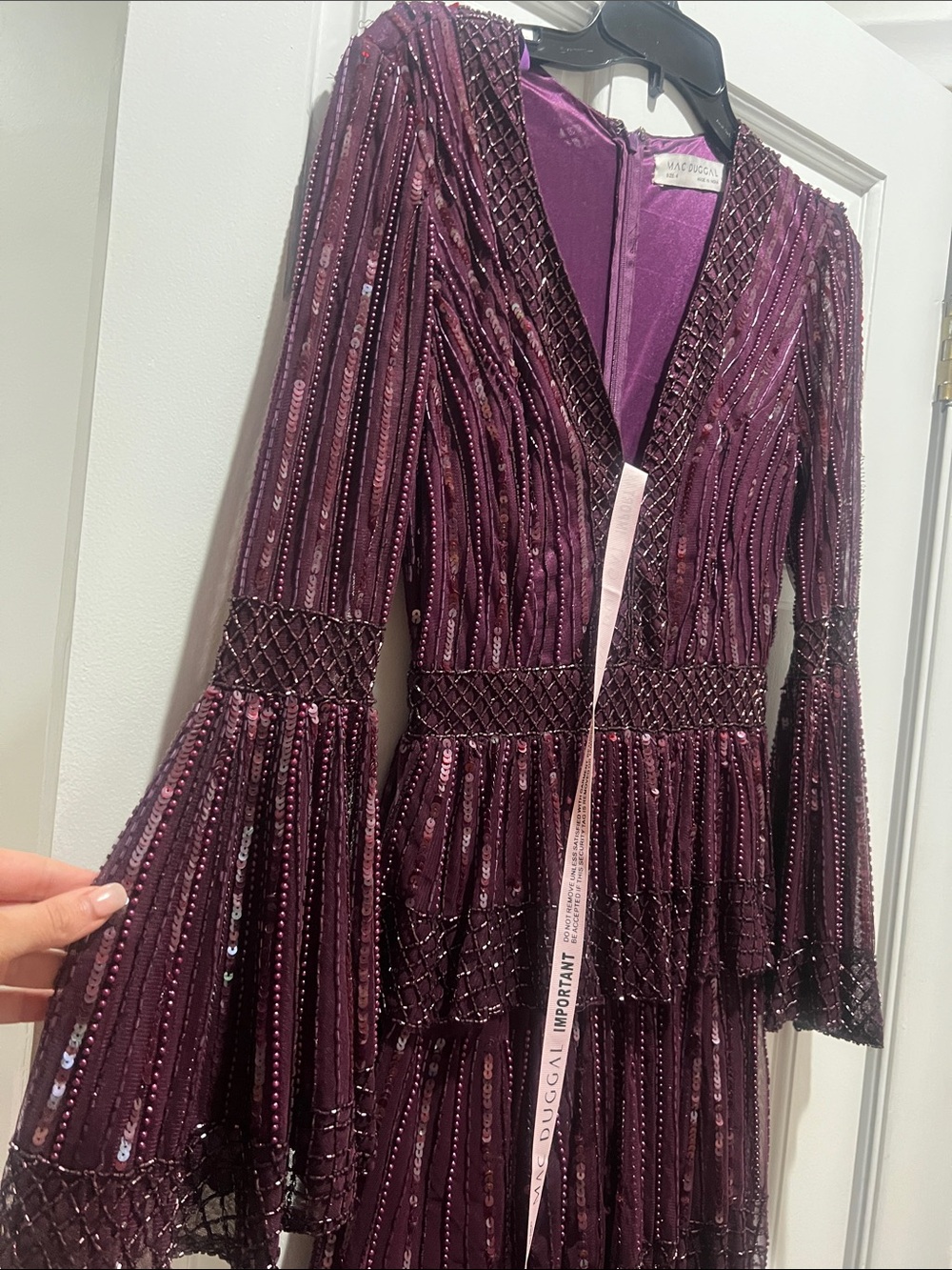 Mac Duggal Plum Beaded Tiered Evening Dress - Picture 6 of 10